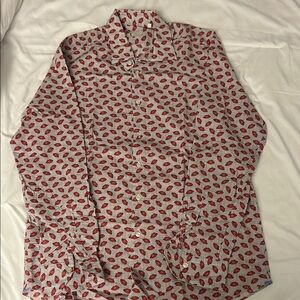 Xacus Red Casual Button Down Shirt with Geometric Print